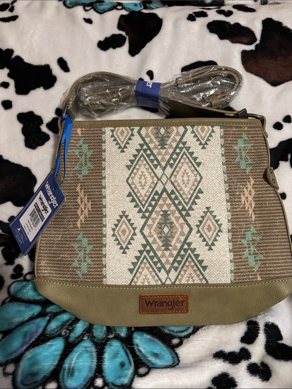 Wrangler Olive, Tan & Teal Aztec Crossbody Bag